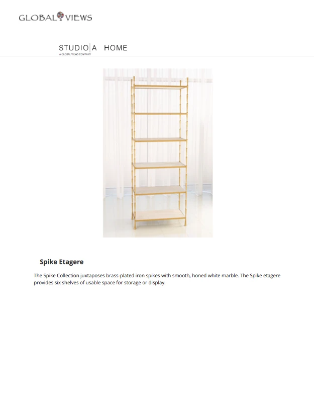 Global Views Spike Etagere Antique Brass And White Marble 3 Global Views Spike Etagere Antique Brass And White Marble