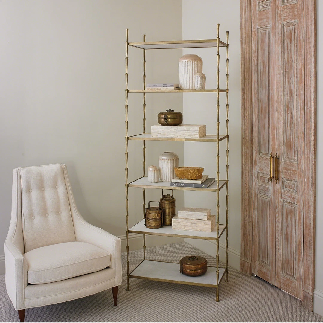 Global Views Spike Etagere Antique Brass And White Marble 2 Global Views Spike Etagere Antique Brass And White Marble