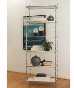 Global Views Spike Etagere Antique Nickel And White Marble