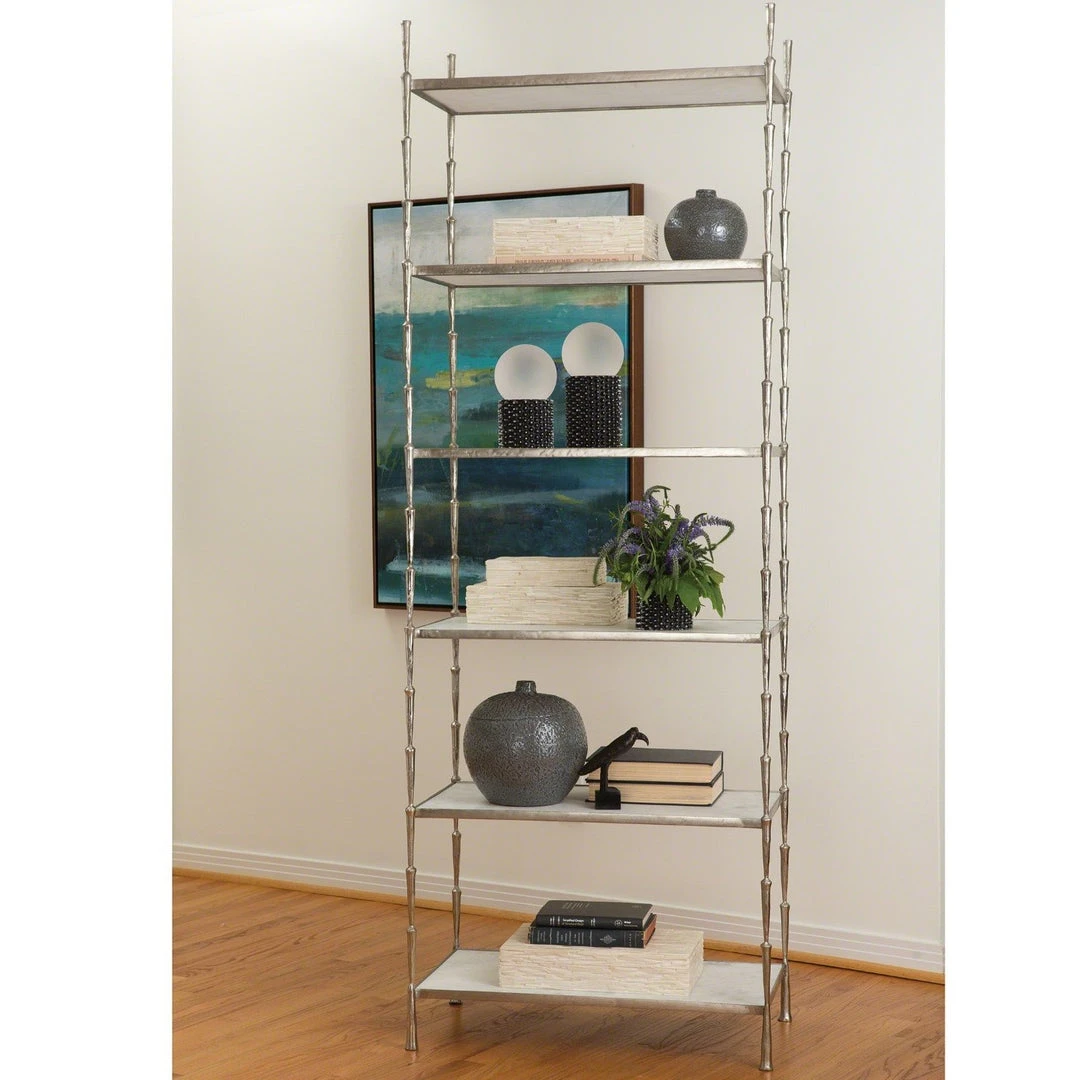 Global Views Spike Etagere Antique Nickel And White Marble 2 Global Views Spike Etagere Antique Nickel And White Marble