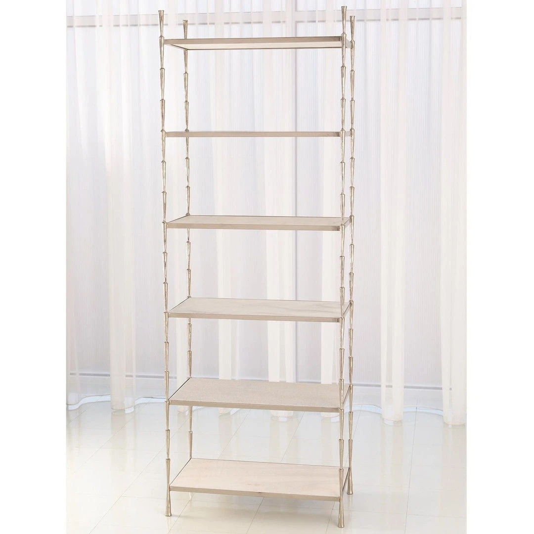 Global Views Spike Etagere Antique Nickel And White Marble 1 Global Views Spike Etagere Antique Nickel And White Marble