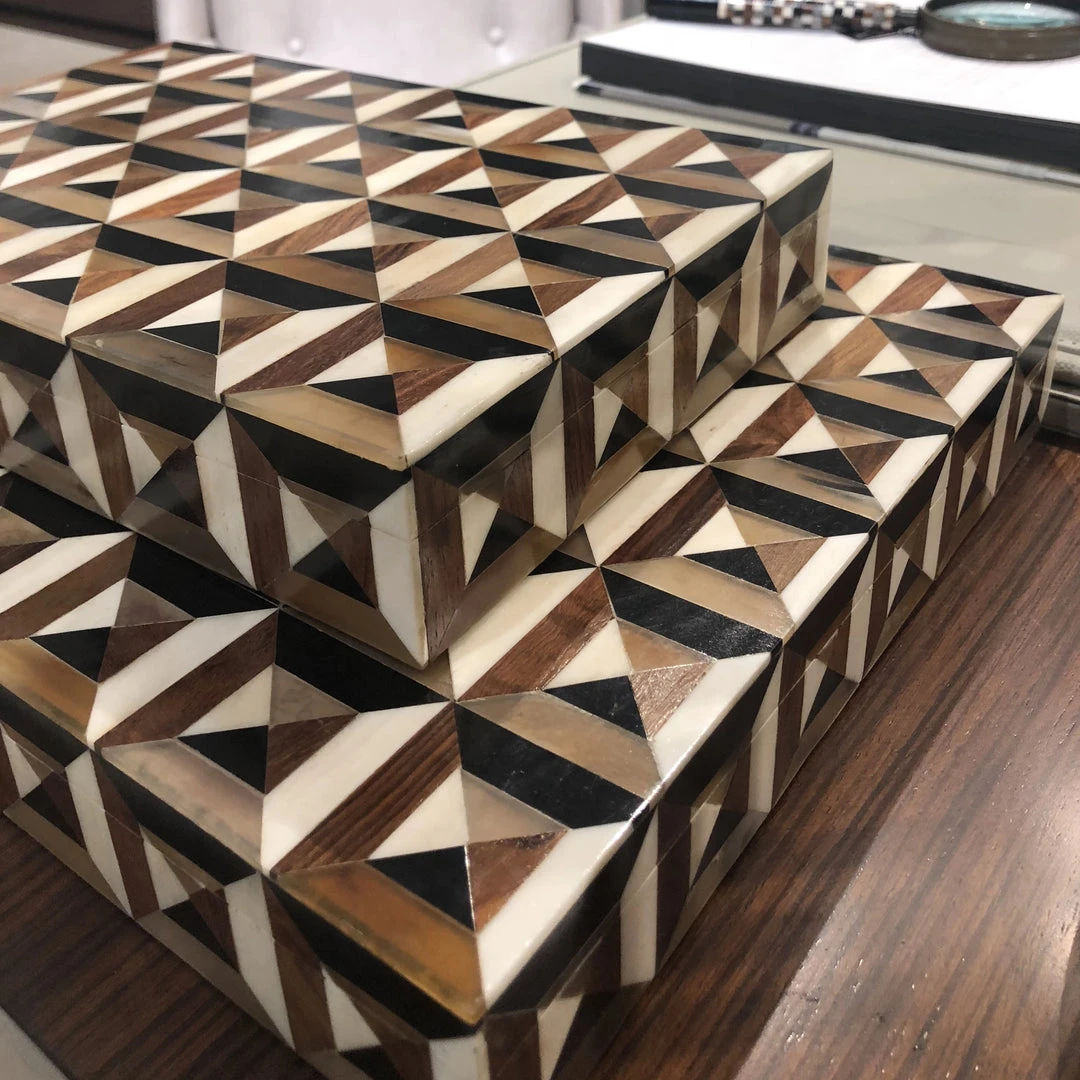 Global Views Triangle Marquetry Box Set 3 Global Views Triangle Marquetry Box Set