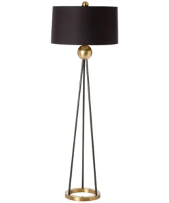 Arteriors Home Hadley Floor Lamp Antique Brass Black Shade
