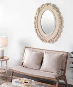 Jamie Young New Arrivals Fringe Oval Mirror Cream