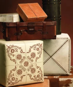 Jamie Young Small Ottoman White Hide