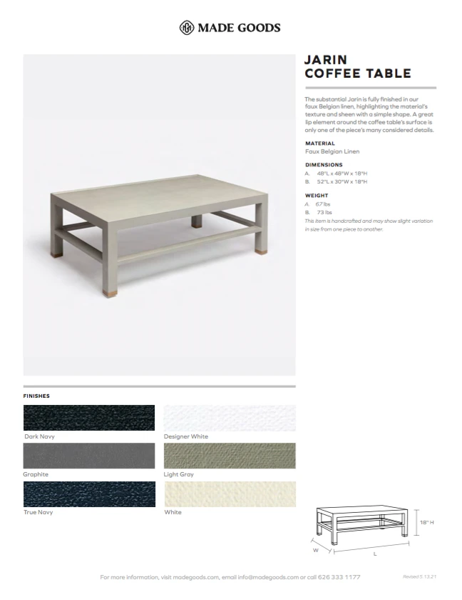 Made Goods Jarin Coffee Table Graphite Faux Belgian Linen Square And Rectangle New Arrivals 2 Made Goods Jarin Coffee Table Graphite Faux Belgian Linen Square And Rectangle New Arrivals