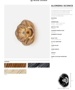 Made Goods New Arrivals Alondra Sconce Dark Charcoal Rattan