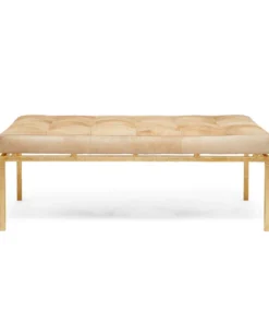 Made Goods New Arrivals Benjamin Ottoman Beige Hair On Hide With Gold Base