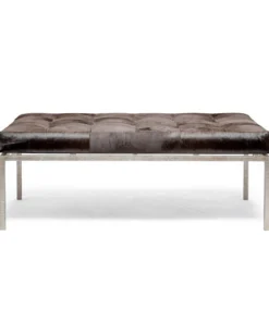 Made Goods Benjamin Ottoman Brown Hair On Hide With Silver Base