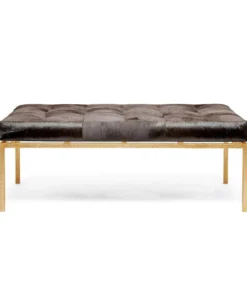 Made Goods Benjamin Ottoman Brown Hair On Hide With Gold Base