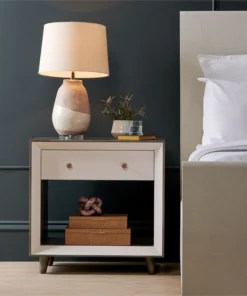 Made Goods Blaine Double Nightstand Pristine Faux Canvas New Arrivals