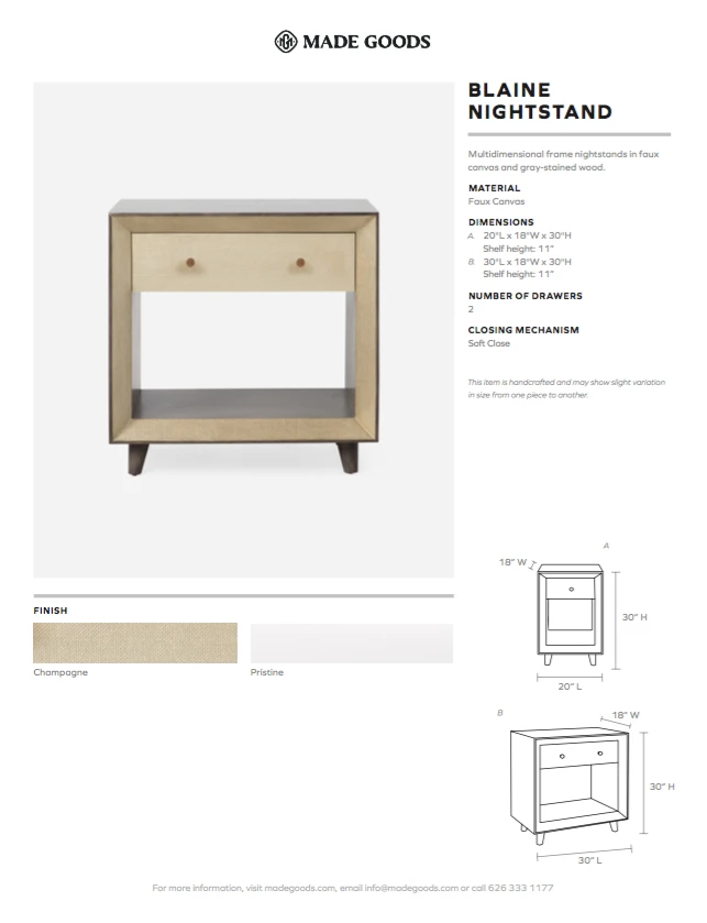 Made Goods Blaine Double Nightstand Champagne Faux Canvas New Arrivals 6 Made Goods Blaine Double Nightstand Champagne Faux Canvas New Arrivals