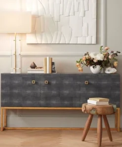 Made Goods New Arrivals Dallon 3 Door Buffet In Cool Gray Faux Shagreen And Gold