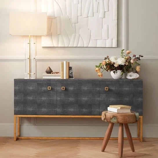 Made Goods New Arrivals Dallon 3 Door Buffet In Cool Gray Faux Shagreen And Gold 2 Made Goods New Arrivals Dallon 3 Door Buffet In Cool Gray Faux Shagreen And Gold