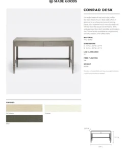 Made Goods Conrad 3 Drawer Desk Off White Faux Raffia