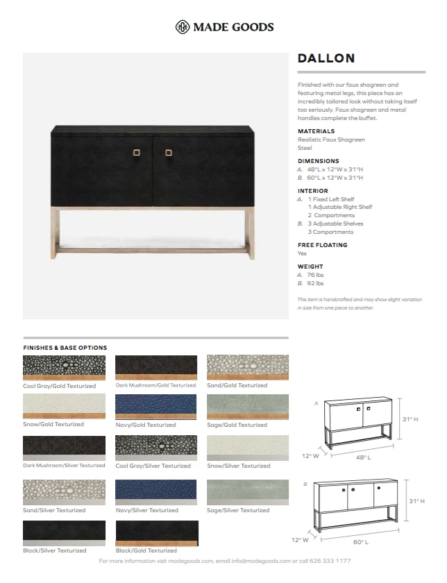 Made Goods Dallon 3 Door Buffet Black Shagreen And Silver Steel 3 Made Goods Dallon 3 Door Buffet Black Shagreen And Silver Steel