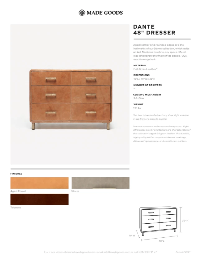 Made Goods Dante 48" Dresser Tobacco New Arrivals 3 Made Goods Dante 48" Dresser Tobacco New Arrivals