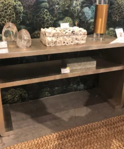 Made Goods New Arrivals Gustav Console Warm Silver Faux Linen