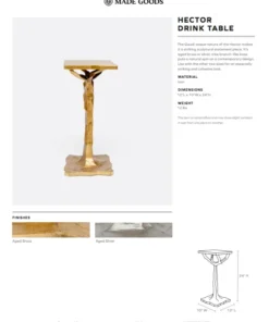 Made Goods Hector Drinks Table Aged Brass Iron