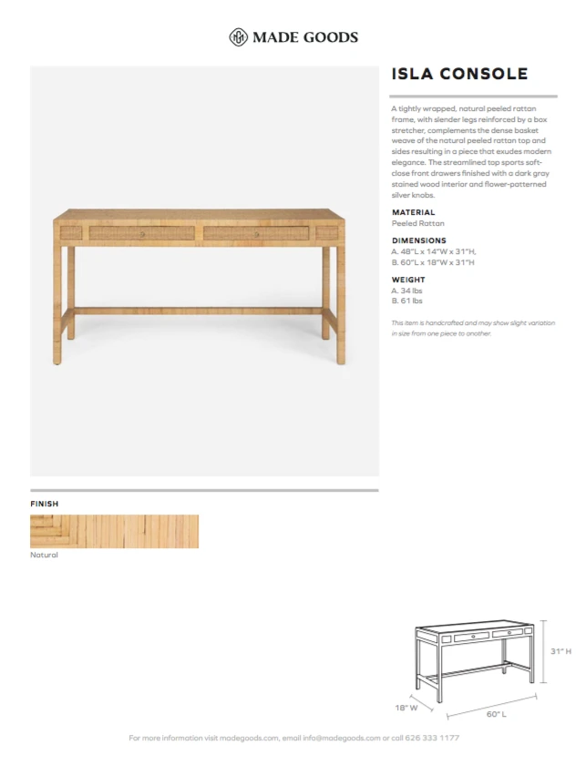 Made Goods New Arrivals Isla Console 48" Natural Peeled Rattan 4 Made Goods New Arrivals Isla Console 48" Natural Peeled Rattan