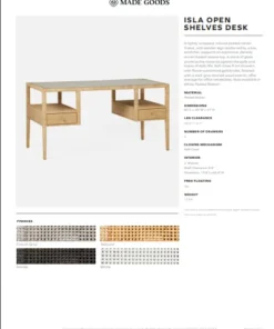 Made Goods Isla Open Shelves Desk White Peeled Rattan