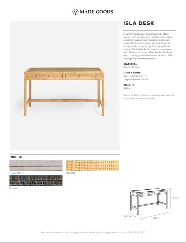 Made Goods Isla 2 Drawer Desk Smoke Peeled Rattan 2 Made Goods Isla 2 Drawer Desk Smoke Peeled Rattan