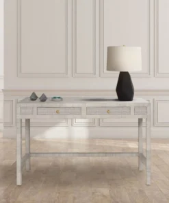 Made Goods New Arrivals Isla 2 Drawer Desk French Gray Peeled Rattan