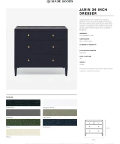 Made Goods Jarin 36" Dresser Graphite Faux Belgian Linen