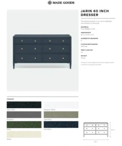 Made Goods Jarin 60" Dresser Graphite Faux Belgian Linen New Arrivals