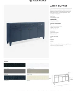 Made Goods Jarin Buffet Graphite Faux Belgian Linen New Arrivals