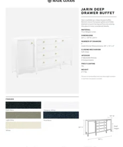 Made Goods New Arrivals Jarin Deep Drawer Buffet Graphite Faux Belgian Linen