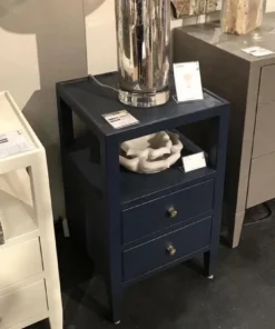 Made Goods Jarin Single Nightstand Dark Navy Faux Belgian Linen New Arrivals