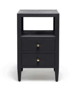 Made Goods Jarin Single Nightstand Dark Navy Faux Belgian Linen New Arrivals