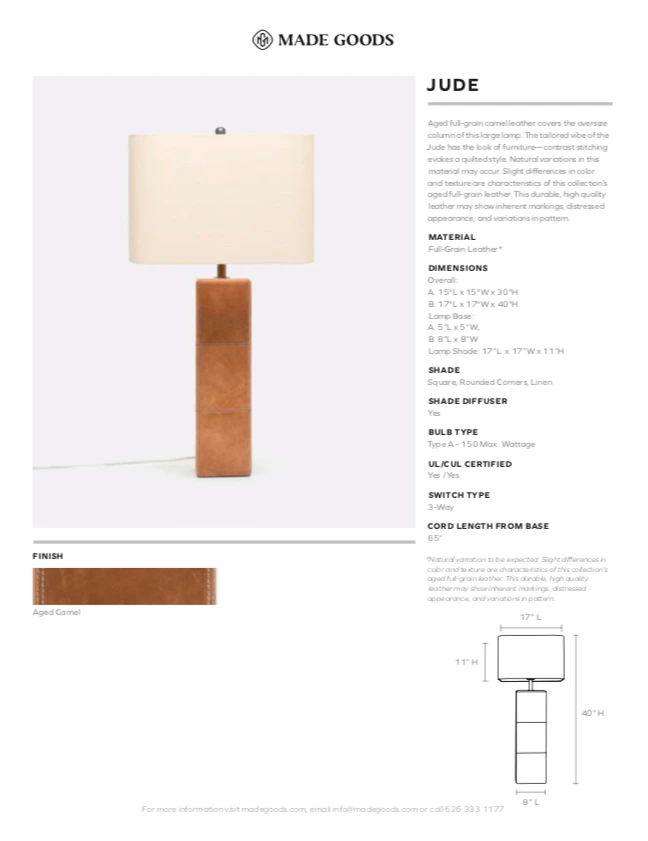 Made Goods Jude Lamp Camel Leather New Arrivals 4 Made Goods Jude Lamp Camel Leather New Arrivals