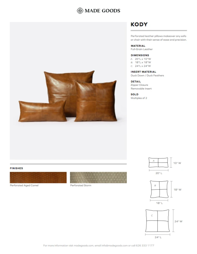 Made Goods Kody Square Pillow Set Storm Leather 7 Made Goods Kody Square Pillow Set Storm Leather