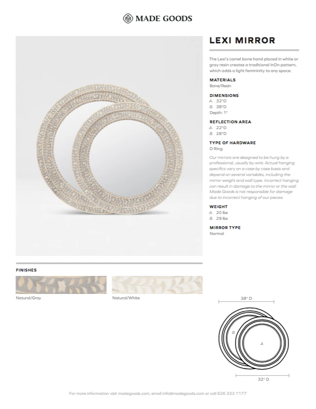 Made Goods Lexi Mirror 32" Natural Bone And Gray Resin 2 Made Goods Lexi Mirror 32" Natural Bone And Gray Resin