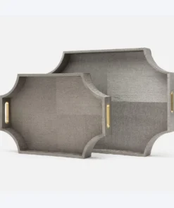 Made Goods Paden Tray Set Pewter Faux Silk Brass Metal New Arrivals