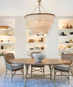 Made Goods Patricia Chandelier Oval Natural Coco Beads And Gold Metal