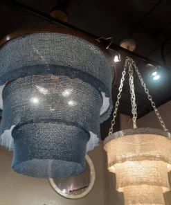 Made Goods New Arrivals Patricia Chandelier Small Dusty Blue Coco Beads And Gold Metal