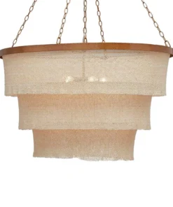 Made Goods Patricia Chandelier Oval Natural Coco Beads And Gold Metal