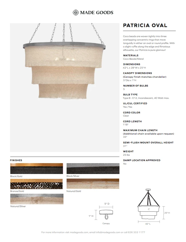 Made Goods Patricia Oval Chandelier Black Coco Beads And Brass 5 Made Goods Patricia Oval Chandelier Black Coco Beads And Brass