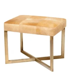 Made Goods Roger Single Bench Beige Hide With Antique Brass Base New Arrivals