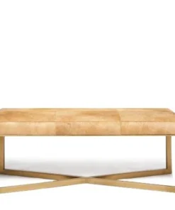 Made Goods Roger Double Bench Beige Hide With Antique Brass Base