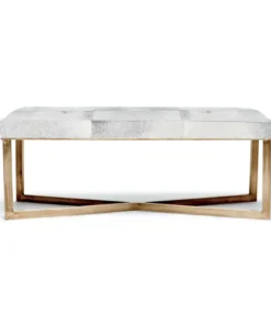 Made Goods Roger Double Bench Gray Hide With Antique Brass Base