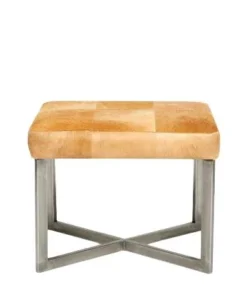 Made Goods New Arrivals Roger Single Bench Beige Hide With Silver Metal Base