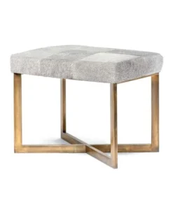 Made Goods Roger Single Bench Gray Hide With Antique Brass Base