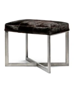 Made Goods Roger Single Bench Dark Brown Hide With Silver Metal Base New Arrivals