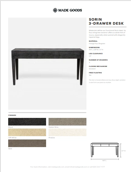 Made Goods Sorin 3 Drawer Desk Black Faux Shagreen 2 Made Goods Sorin 3 Drawer Desk Black Faux Shagreen
