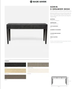 Made Goods Sorin 3 Drawer Desk Seal Faux Shagreen New Arrivals