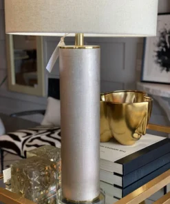 Made Goods New Arrivals Tavis Table Lamp Warm Silver Faux Linen